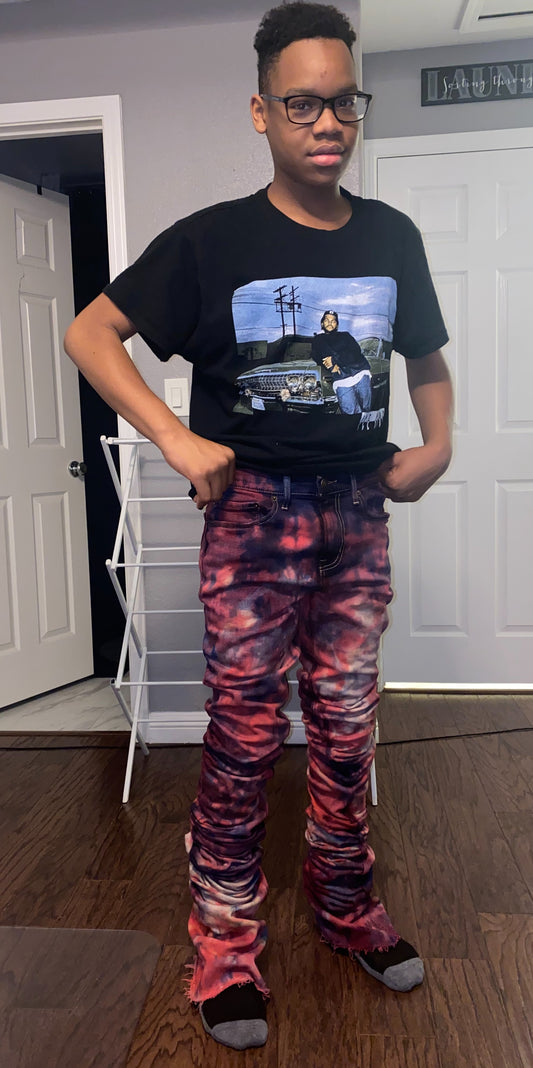 Customizable Stacked Jeans (Tie Dye & any Text)