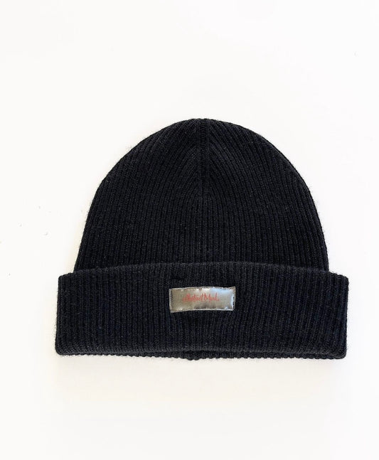 Black Cashmere Merino Wool Beanie (Clear Label)